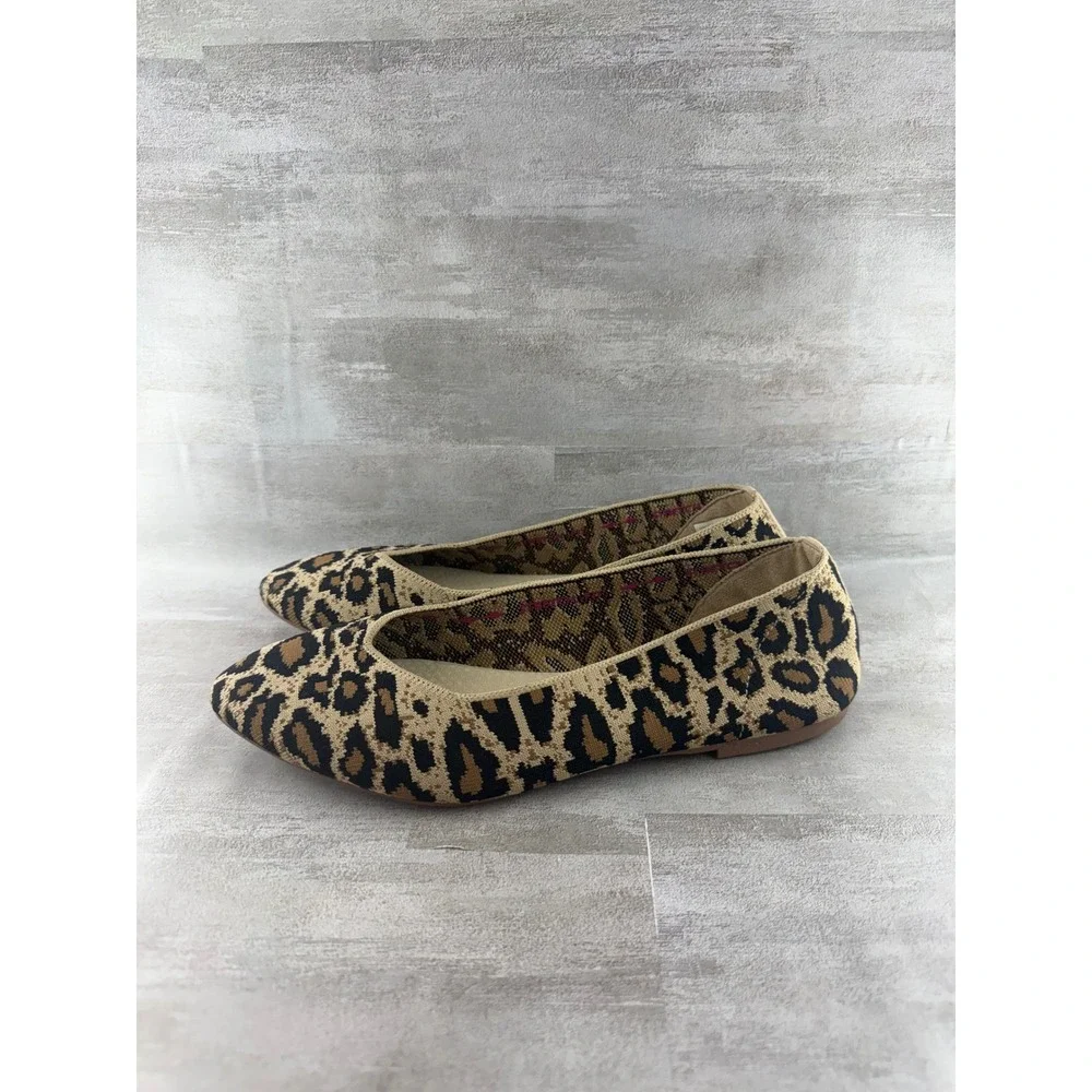 Skechers Cleo Bewitched Leopard Print Stretch Flats 44886 Tan Black Women Sz 9.5